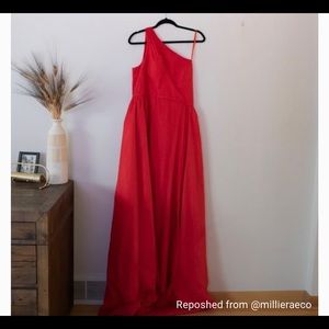 NEW Mac Duggal One Shoulder Lace Overskirt Evening Gown Dress